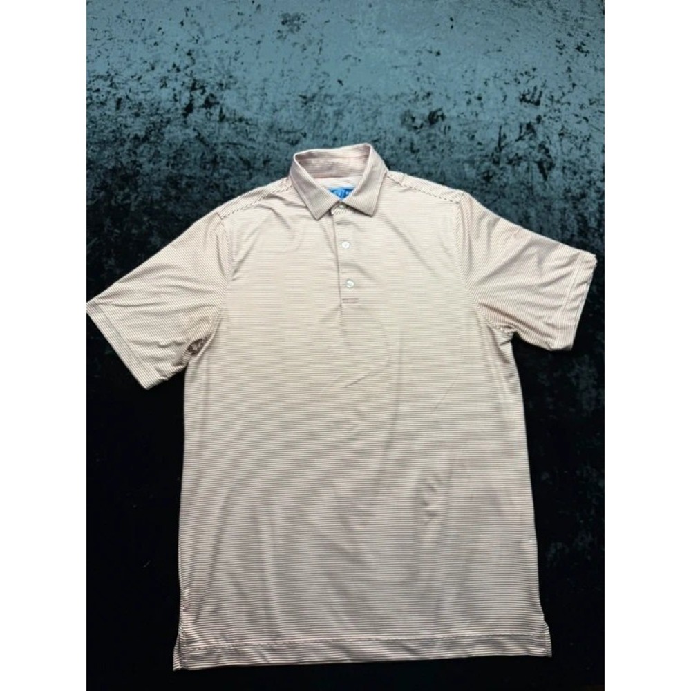 USA Palm Men's Medium Red White Stripe Luxe Golf Polo Performance Stretch Shirt